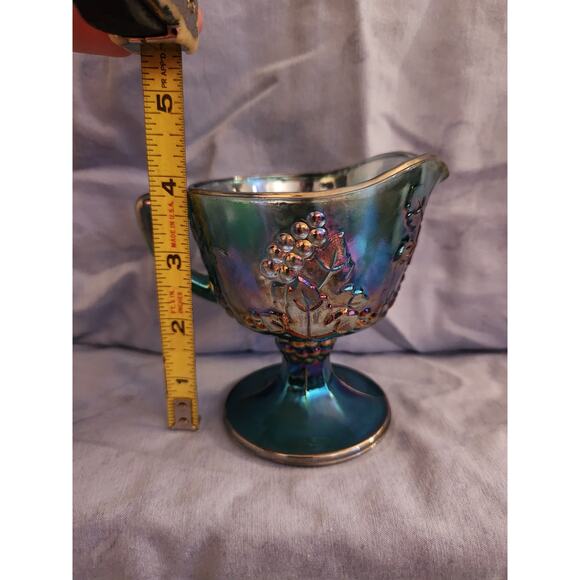 Blue Carnival Glass Cream and Sugar Set Harvest Grape 70s - Picture 5 of 6